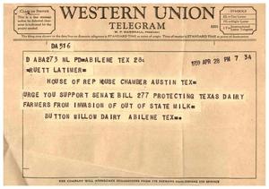 [Letter from Button Willow Dairy to Truett Latimer, April  28, 1959]