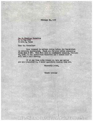 [Letter from Truett Latimer to C. Sterling Cornelius, February 24, 1959]