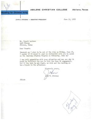 [Letter from John C. Stevens to Truett Latimer, June 12, 1959]