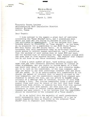 [Letter from J. W. Reid to Truett Latimer, March 3, 1959]