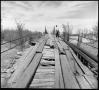 Photograph: [Man Inspects Abandoned Wooden Bridge]