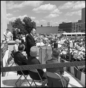 [Hubert Humphrey Giving Speech to a Crowd]