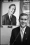 Photograph: [George W. Bush Poses Next to George H.W. Bush Campaign Portrait]