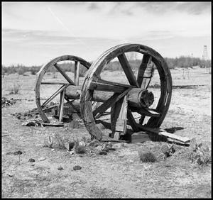 Primary view of object titled '[Abandoned Wagon Wheel at Bridgetown]'.
