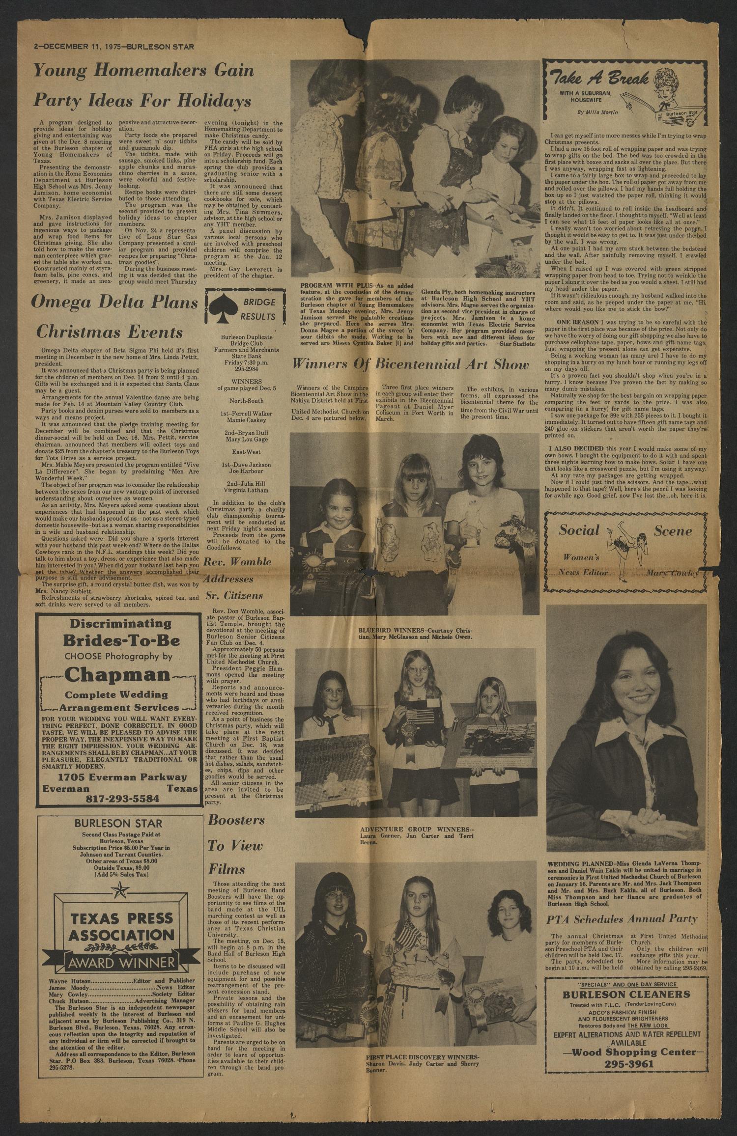 Burleson Star (Burleson, Tex.), Vol. 11, No. 7, Ed. 1 Thursday, December 11, 1975
                                                
                                                    [Sequence #]: 2 of 22
                                                