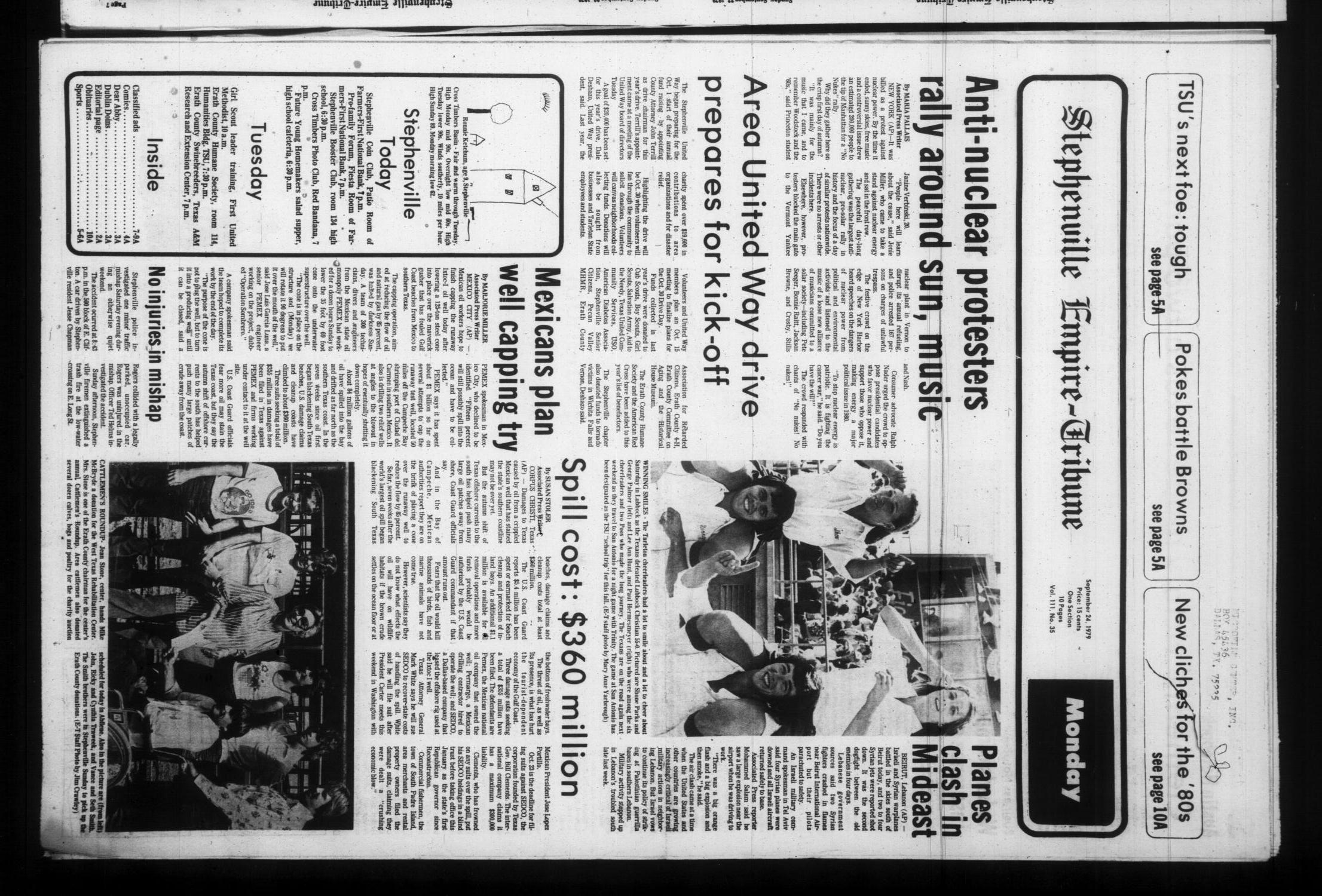 Stephenville Empire-Tribune (Stephenville, Tex.), Vol. 111, No. 35, Ed. 1 Monday, September 24, 1979
                                                
                                                    [Sequence #]: 1 of 10
                                                
