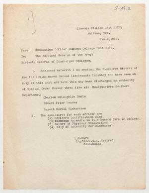 [Memo from L. R. Hare to the Adjutant General, January 2, 1919]