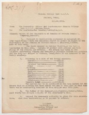 [Memo from L. R. Hare to the Quartermaster General, November 30, 1918]