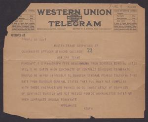 Primary view of object titled '[Telegram from H. LaF. Applewhite to L. R. Hare, December 27, 1918]'.