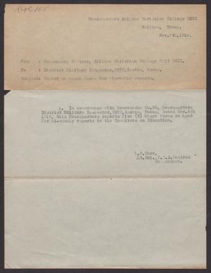 [Memo from L. R. Hare to H. LaF. Applewhite, November 7, 1918]