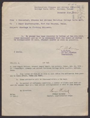 [Memo from L. R. Hare to Norman MacLeod, December 21, 1918, and Response]