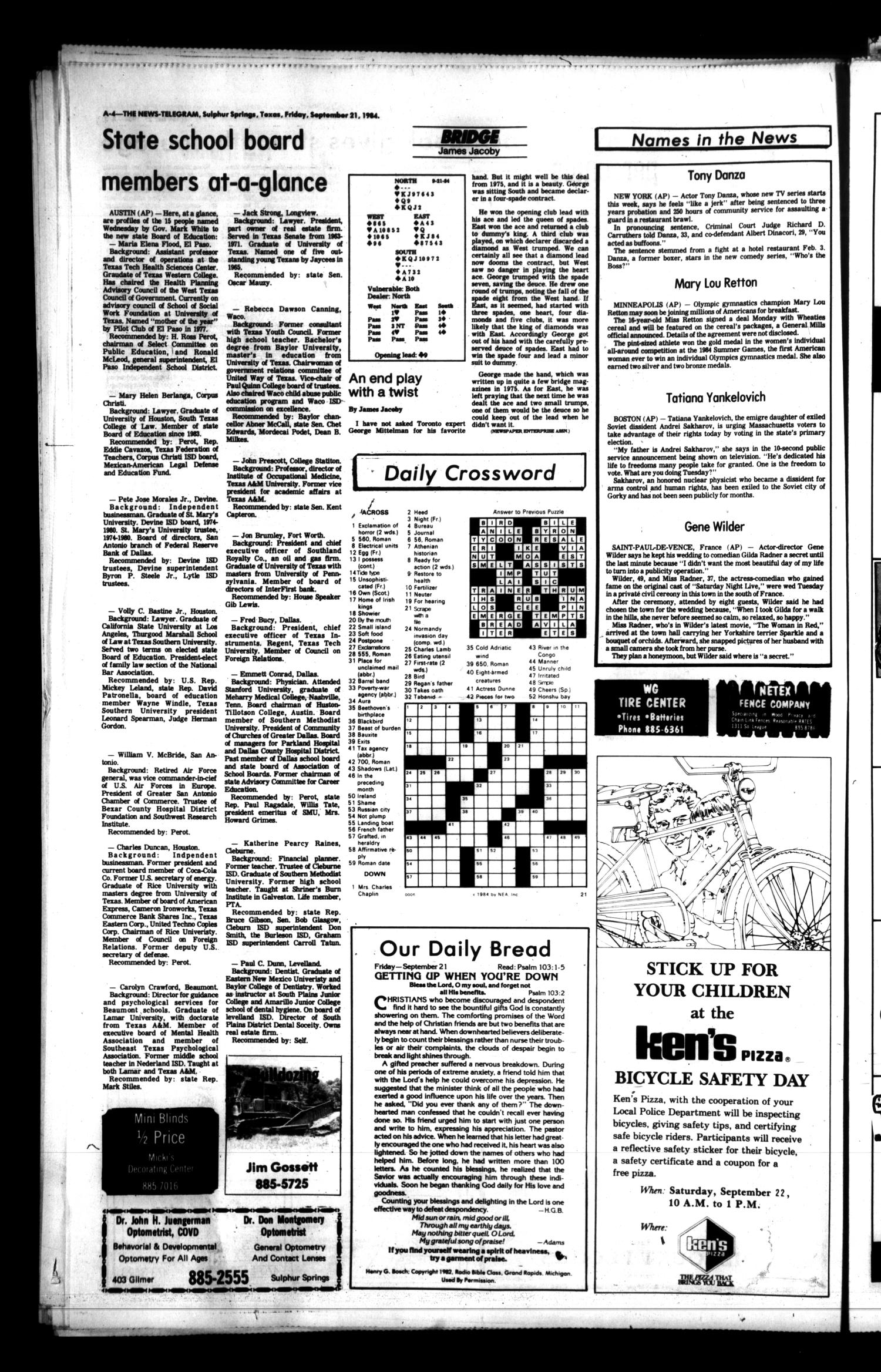 Sulphur Springs News-Telegram (Sulphur Springs, Tex.), Vol. 106, No. 225, Ed. 1 Friday, September 21, 1984
                                                
                                                    [Sequence #]: 4 of 33
                                                