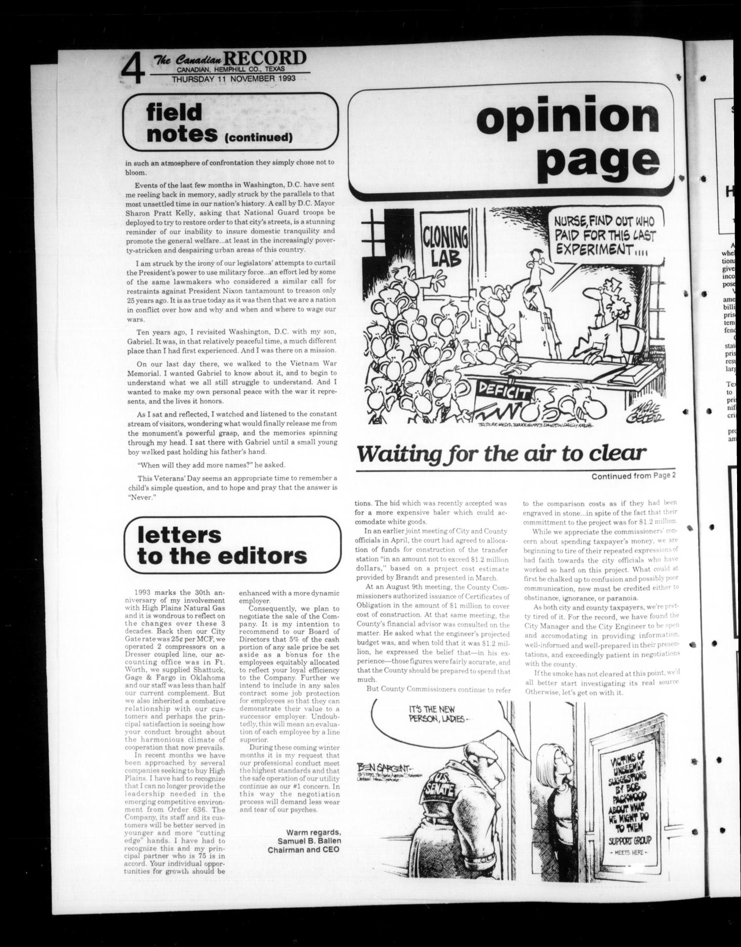 The Canadian Record (Canadian, Tex.), Vol. 103, No. 45, Ed. 1 Thursday, November 11, 1993
                                                
                                                    [Sequence #]: 4 of 32
                                                