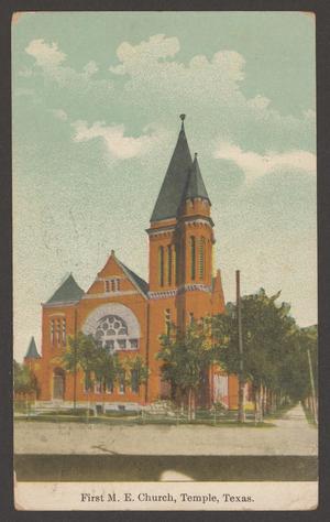 Primary view of object titled '[Postcard of M. E. Church in Temple, Texas]'.