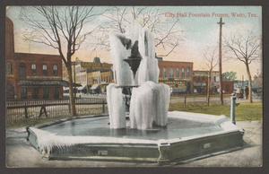 [Postcard of the Frozen City Hall Fountain in Waco]