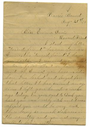Primary view of object titled '[Letter from John C. Brewer to Emma Davis, August 21, 1878]'.