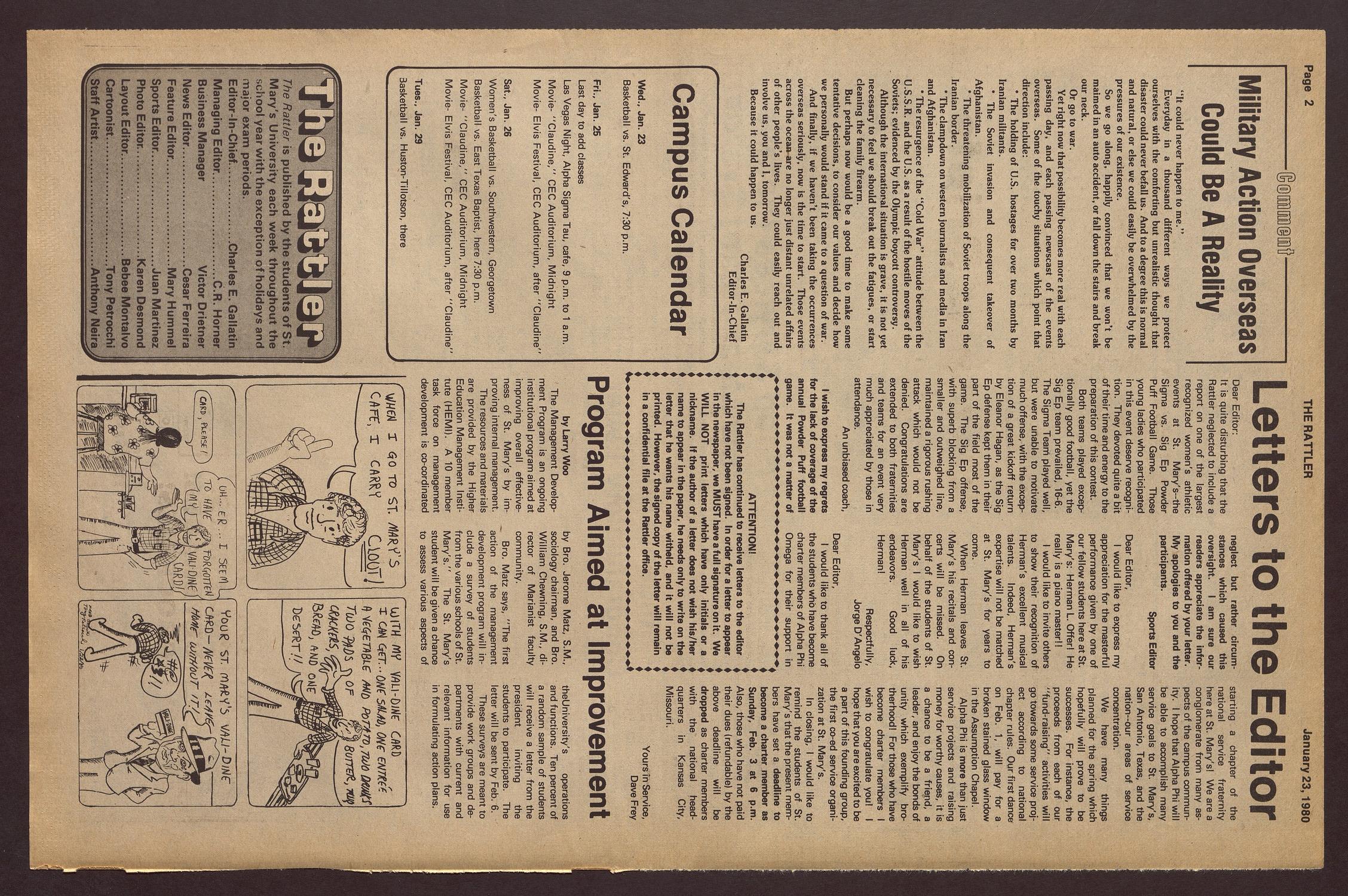 The Rattler (San Antonio, Tex.), Vol. 64, No. 14, Ed. 1 Wednesday, January 23, 1980
                                                
                                                    [Sequence #]: 2 of 4
                                                