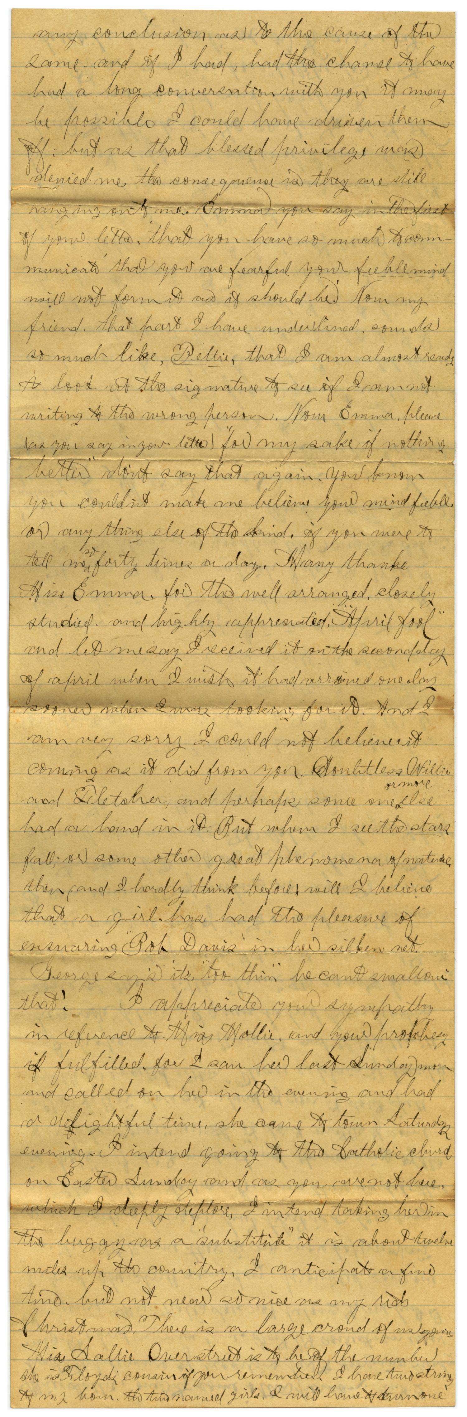 [Letter from John C. Brewer to Emma Davis, April 23, 1879]
                                                
                                                    [Sequence #]: 2 of 6
                                                
