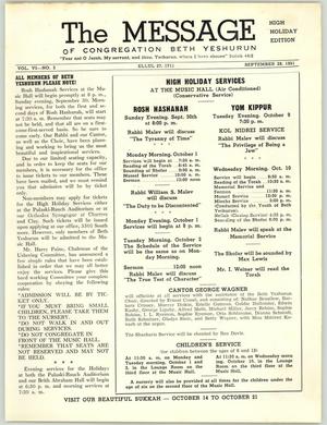 The Message, Volume 6, Number 2, September 1951