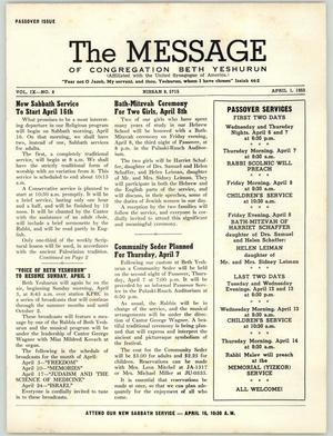 Primary view of object titled 'The Message, Volume 9, Number 8, April 1955'.