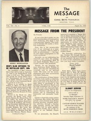 The Message, Volume 20, Number 2, August 25, 1966