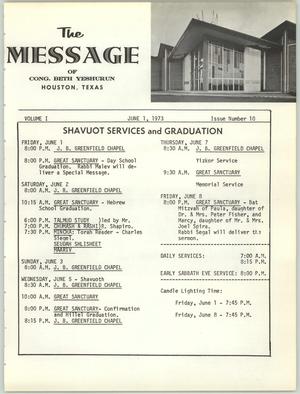 Primary view of object titled 'The Message, Volume 1, Number 10, June 1973'.