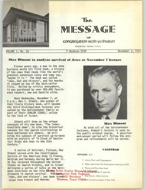Primary view of object titled 'The Message, Volume 1, Number 30, November 1973'.