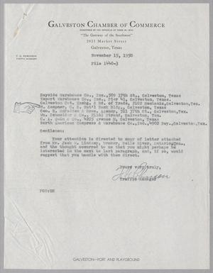 [Letter from F. G. Robinson to Bayside Warehouse Co., Export Warehouse Co., Galveston Cot. Exchange & Bd. of Trade, H. Kempner, George H. McFadden & Bros. Agency, William Scneider & Co., C. A. Quinn & Co., and North American Compress & Warehouse Co. Inc., November 15, 1950]