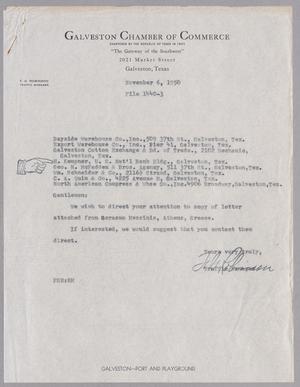 [Letter from F. G. Robinson to H. Kempner, November 6, 1950]