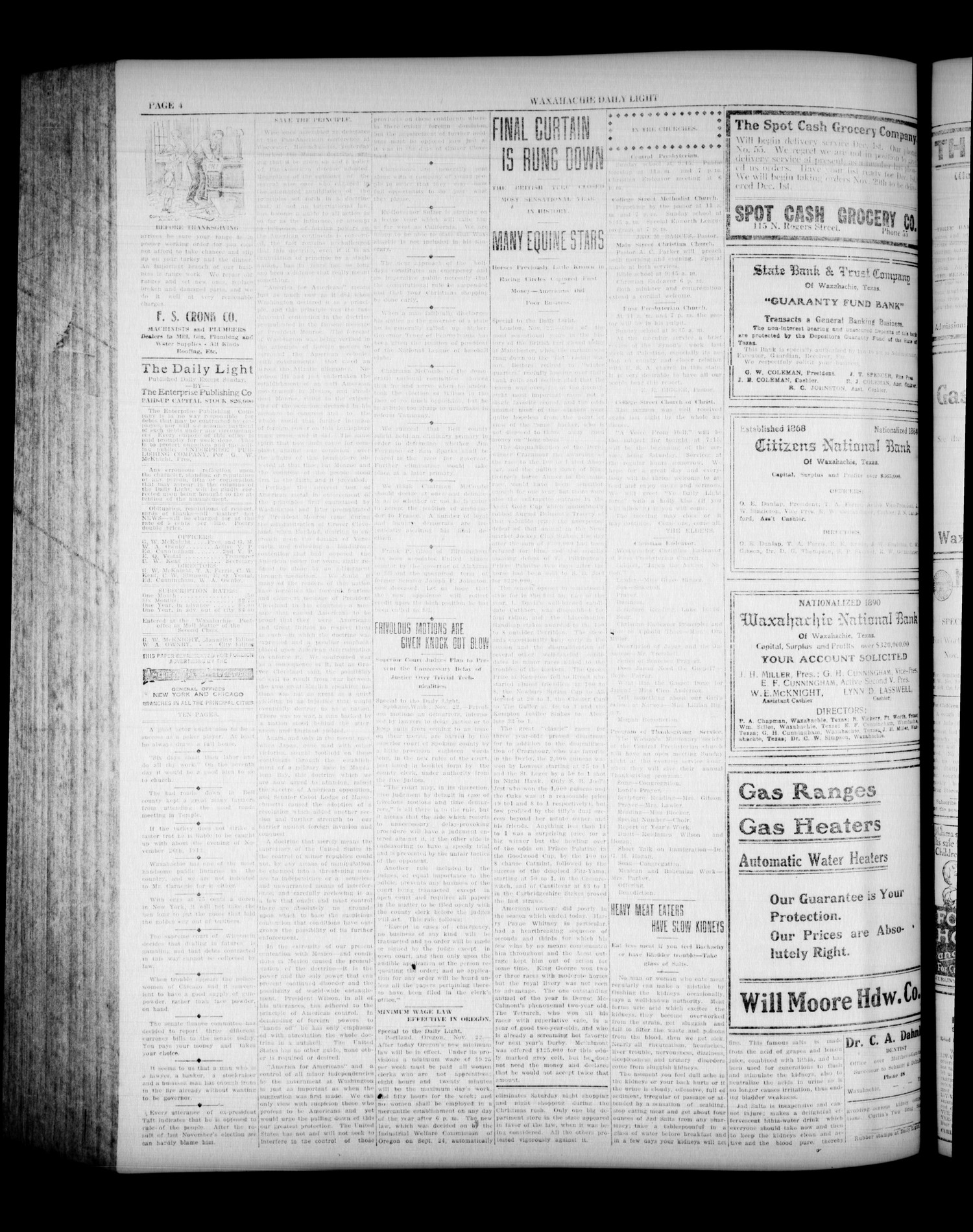 Waxahachie Daily Light (Waxahachie, Tex.), Vol. 21, No. 208, Ed. 1 Saturday, November 22, 1913
                                                
                                                    [Sequence #]: 4 of 10
                                                