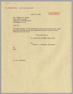 [Letter from Harris L. Kempner to William M. Hynds, April 18, 1959]
