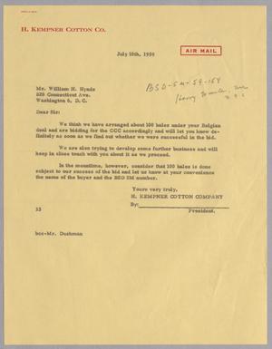 [Letter from Harris L. Kempner to William M. Hynds, July 10, 1959]