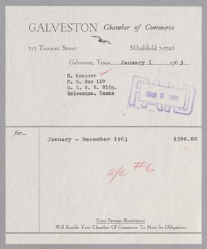 [Invoice for Galveston Chamber of Commerce Membership Fee, 1963]