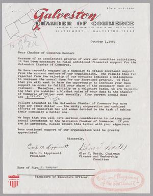 [Letter from Carl M. Lippincott and Glenn T. Smith to Galveston Chamber of Commerce Members, October 1, 1963]