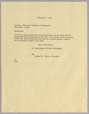 [Letter from Arthur M. Alpert to the Galveston Chamber of Commerce, February 1, 1963]