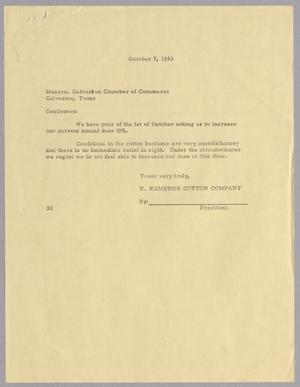 [Letter from Harris L. Kempner to the Galveston Chamber of Commerce, October 7, 1963]