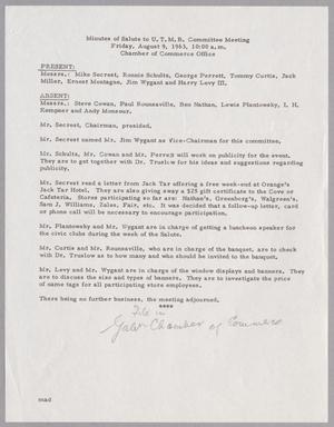 [Meeting Minutes from U.T.M.B. Committee, Galveston Chamber of Commerce, August 9, 1963]