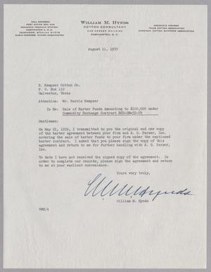 [Letter from William M. Hynds to H. Kempner Cotton Company, August 11, 1959]