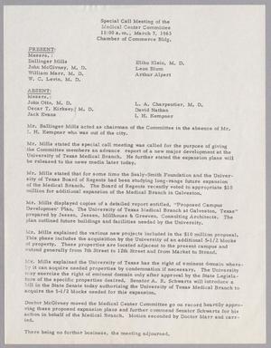 [Meeting Minutes from Medical Center Committee Galveston Chamber of Commerce, March 7, 1963]