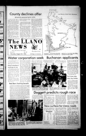 Primary view of object titled 'The Llano News (Llano, Tex.), Vol. 93, No. 44, Ed. 1 Thursday, August 30, 1984'.