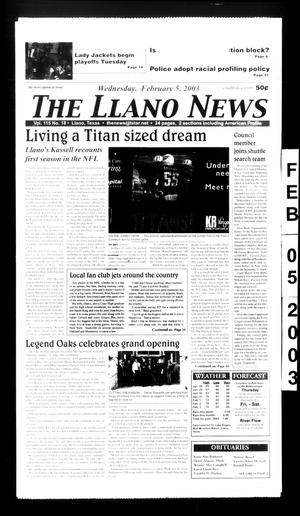 Primary view of object titled 'The Llano News (Llano, Tex.), Vol. 115, No. 18, Ed. 1 Wednesday, February 5, 2003'.