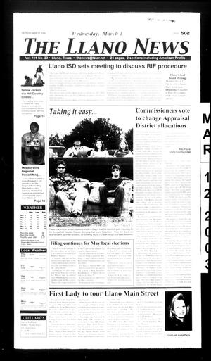 Primary view of object titled 'The Llano News (Llano, Tex.), Vol. 115, No. 23, Ed. 1 Wednesday, March 12, 2003'.