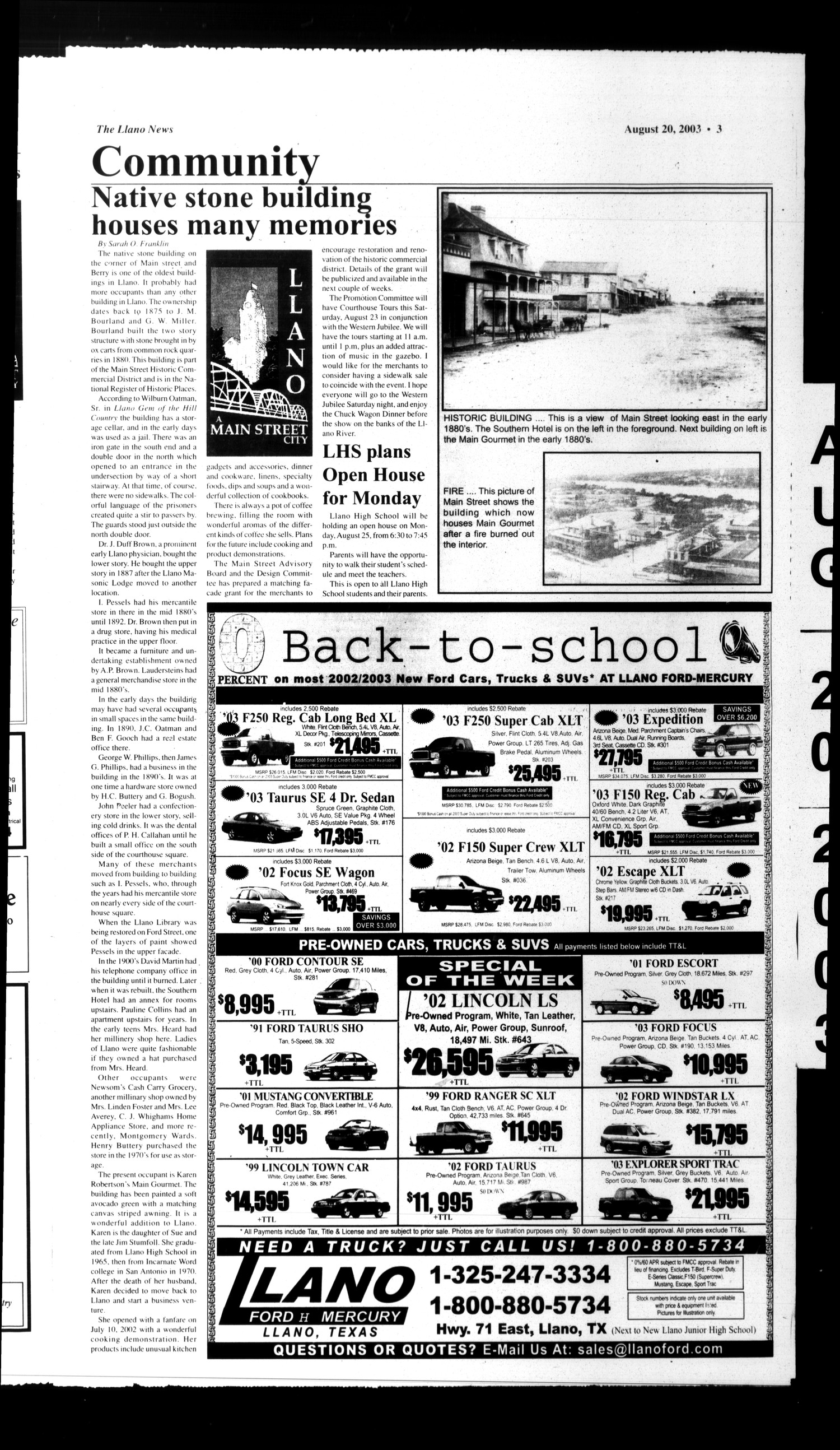 The Llano News (Llano, Tex.), Vol. 115, No. 47, Ed. 1 Wednesday, August 20, 2003
                                                
                                                    [Sequence #]: 3 of 26
                                                