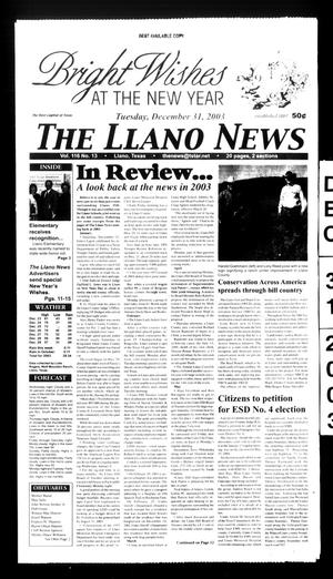 The Llano News (Llano, Tex.), Vol. 116, No. 13, Ed. 1 Wednesday, December 31, 2003