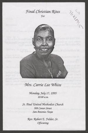 [Funeral Program for Mrs. Carrie Lee White, July 17, 1955]