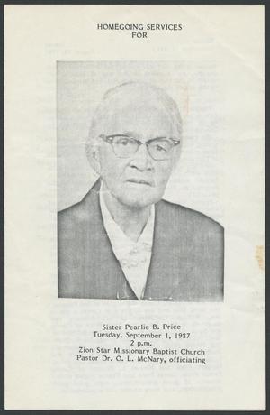 [Funeral Program for Sister Pearlie B. Price, September 1, 1987]