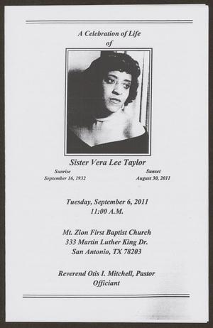 [Funeral Program for Sister Vera Lee Taylor, September 6, 2011]