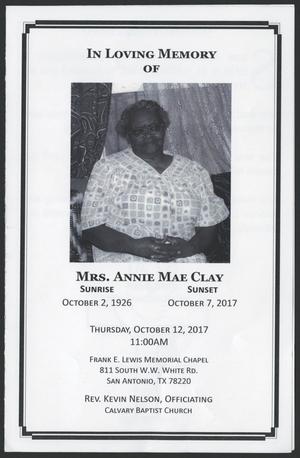 Primary view of object titled '[Funeral Program for Mrs. Annie Mae Clay, October 12, 2017]'.