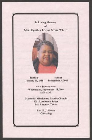 [Funeral Program for Mrs. Cynthia Lorine Stone White, September 16, 2009]