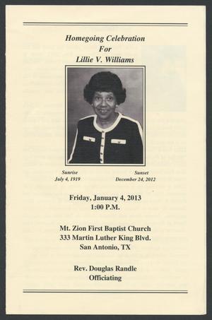 [Funeral Program for Lillie V. Williams, January 4, 2013]
